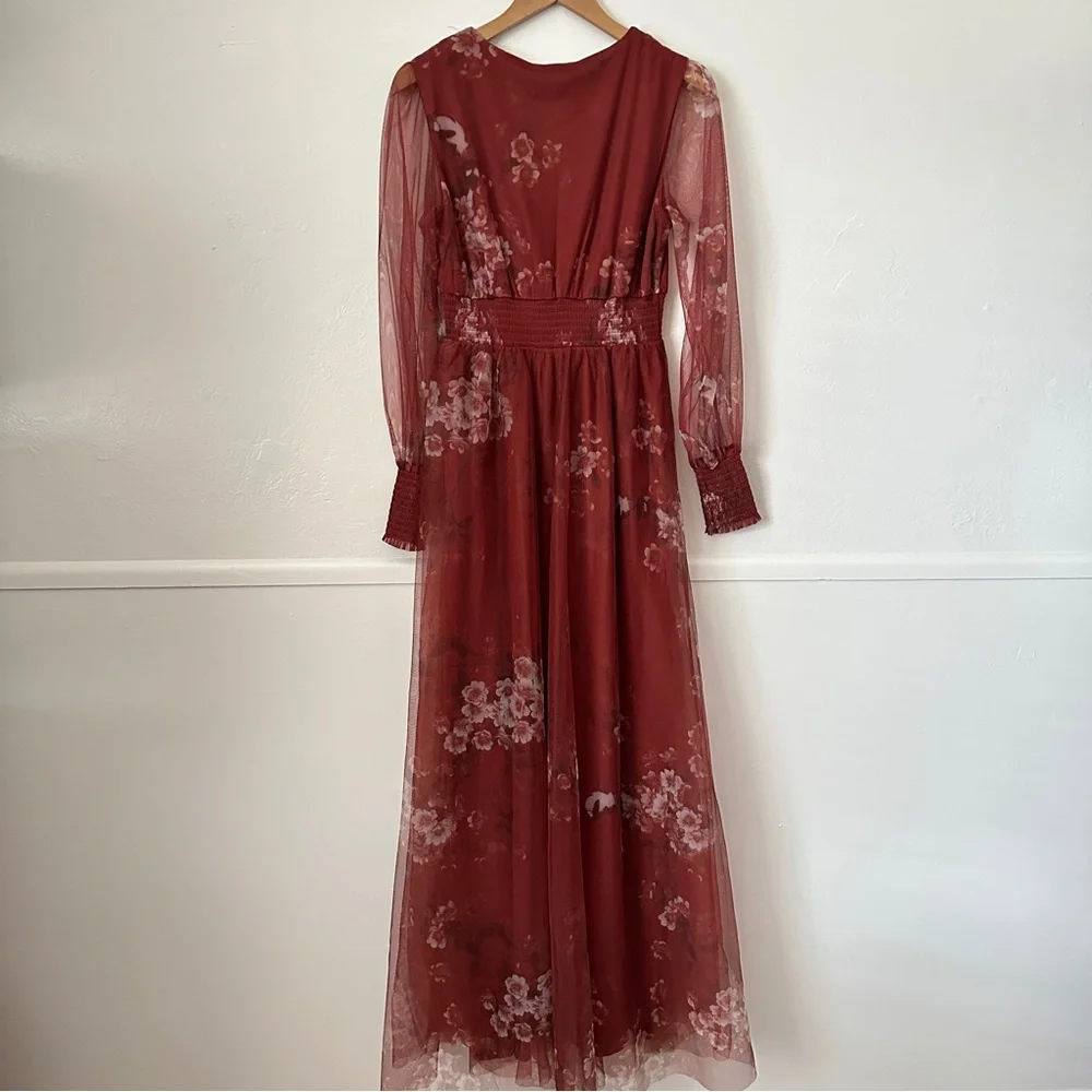 NWT Baltic Born Layla Tulle Maxi Dress in Rust Floral Small - Picture 6 of 7